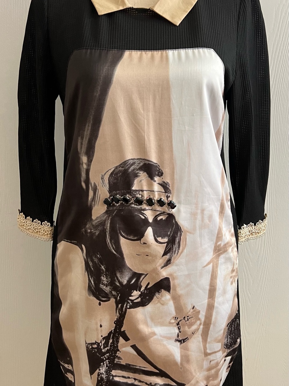 Lauren Vidal Paris Mini Shift Dress with Cream Collar and Pop Art Graphic Panel